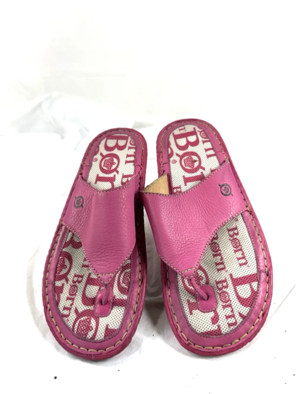 Born Concept Boho Pink Leather Flat Thong Sandal Flip Flops Size 7/38